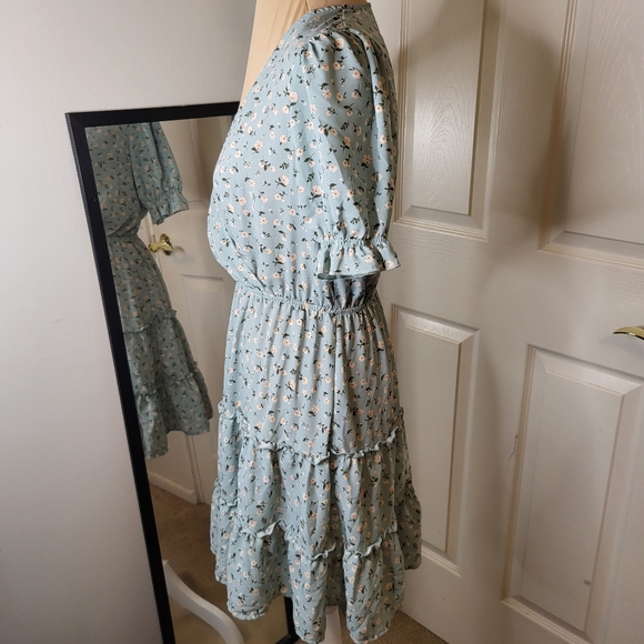 Inspired Hearts - Light Blue Floral Ruffle Dress, Size M - Picture 7 of 10